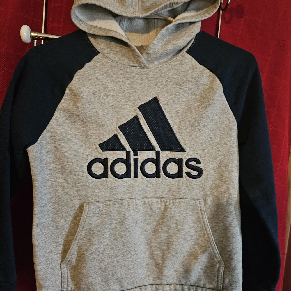 Boys 10/12 Adidas Kids Gray and Navy Hoodie